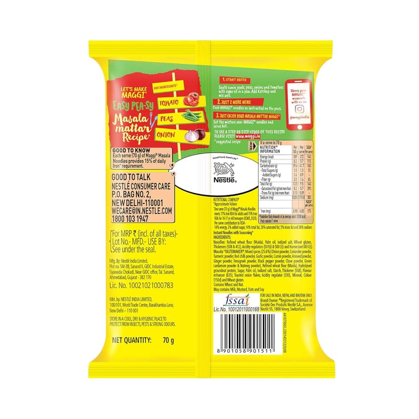 Maggi 2-Minute Instant Noodles, Masala Noodles With Goodness Of Iron, 70G Pouch view 2