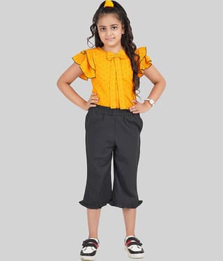 Being Naughty Pack of 1 Girls Polyester Top With Capris ( Yellow & Black )