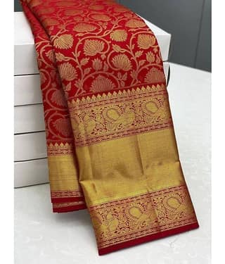 Om Shantam Sarees Art Silk Woven Saree With Unstitched Blouse Piece ( Red )