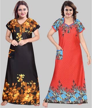 PURSA - Multicolor Satin Women's Nightwear Nighty & Night Gowns ( Pack of 2 )
