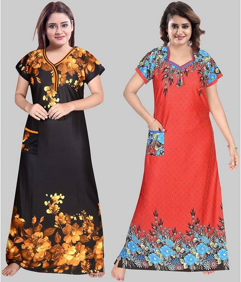 PURSA - Multicolor Satin Women's Nightwear Nighty & Night Gowns ( Pack of 2 )