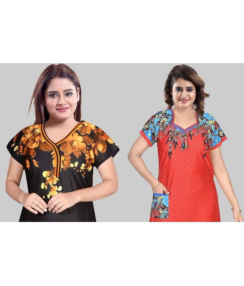 PURSA - Multicolor Satin Women's Nightwear Nighty & Night Gowns ( Pack of 2 ) view 2
