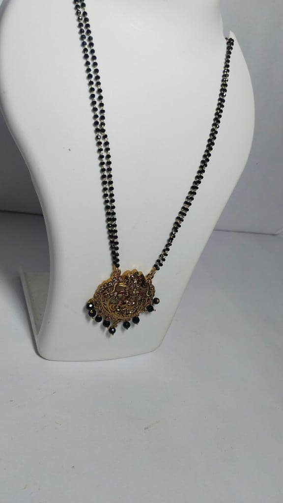Black Beads Mangalsutra with Antique Gold Pendant view 2