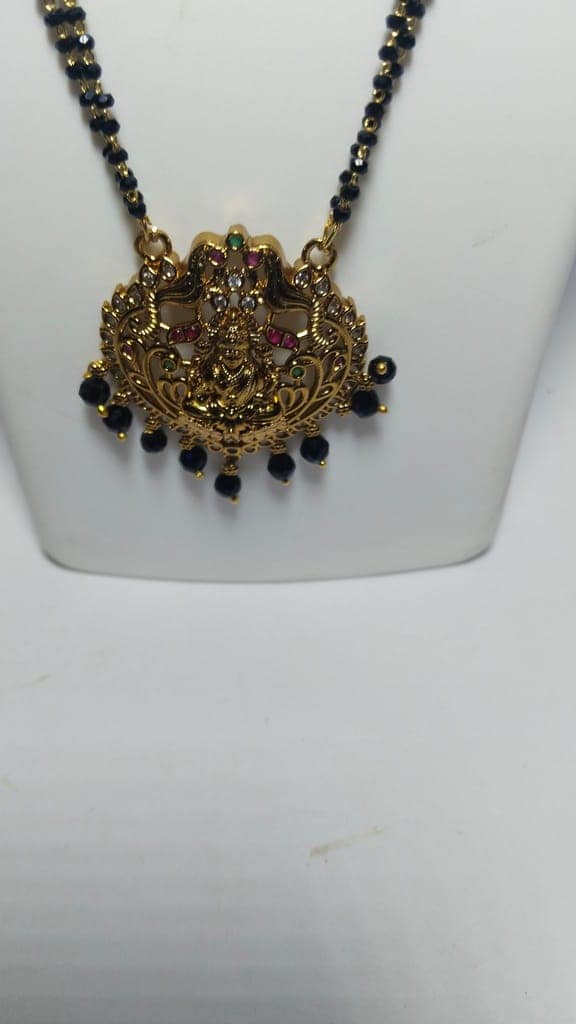 Black Beads Mangalsutra with Antique Gold Pendant view 6