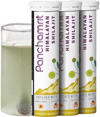 Panchamrit Himalayan Shilajit 600mg Effervescent | Helps Boost Stamina & Performance, Improves Muscle Recovery |Enriched with Ashwagandha, Kaunch Beej, Safed Musli | 15 Tablets (Pack of 3)