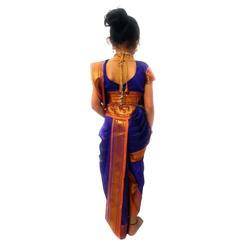 Mom and Me Peshwai Nauwari Saree for Kids (1–10 Years) Ready to Wear Maharashtrian Traditional Dress | Belgaon Silk with Cotton Lining | Stitched Blouse Included (Blue, 12-13 Years) view 2