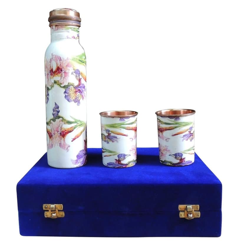 Copper Water Bottle Set with 2 Glasses | Premium Ayurvedic Drinkware , Height : 3.8 Inch (BCMAS146 A) view 5