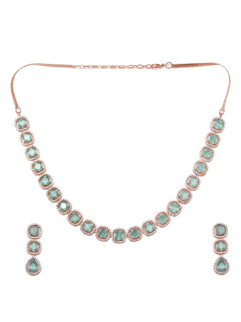 Turquoise Blue Solitaire studded Necklace Earrings for Women & Girls view 3