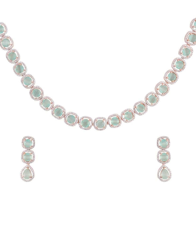 Turquoise Blue Solitaire studded Necklace Earrings for Women & Girls view 7