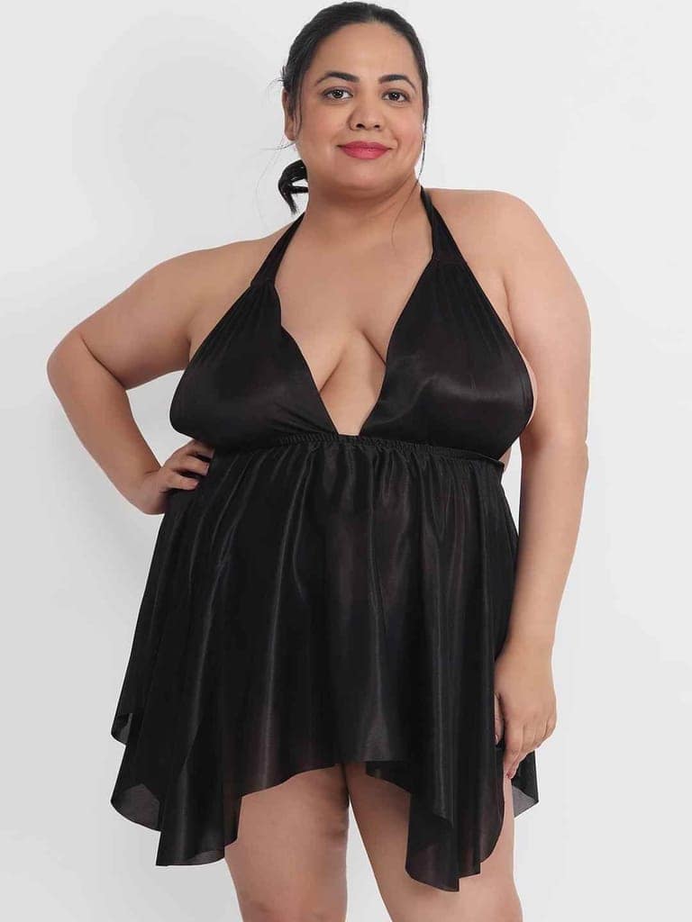 Klamotten Women's Plus Size Sexy Black Babydoll Dress for Honeymoon BB36K view 3