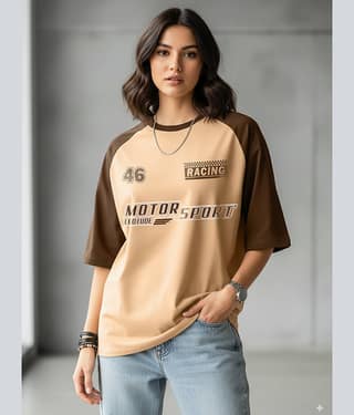 Leotude Women Cotton Blend Oversized Fit Round Neck T-Shirt ( Beige )