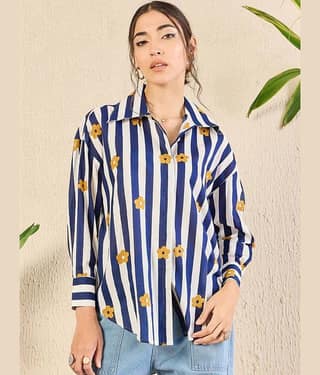 Sheetal associates Women Printed Cotton Shirt ( Blue )