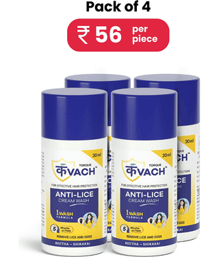 Torque kvach Anti Lice Cream Wash | Removes Lice and Nits |Made with Reetha & Shikakai 30 ml With Lice & Nits Remover Comb For Of 4