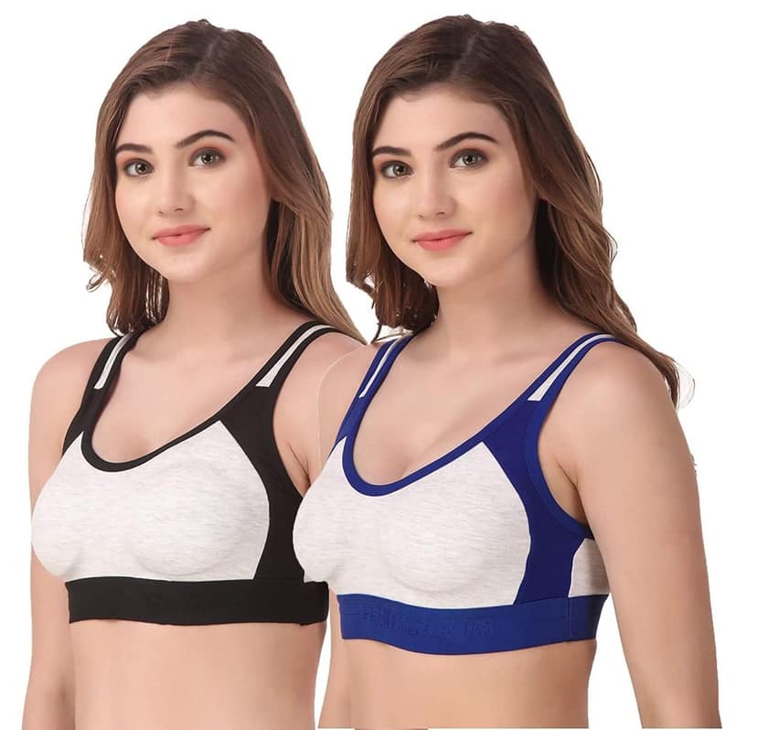Fashion Bones- Women Cotton Blend Non Padded Full Coverage Sports Bra Pack of 2 view 7
