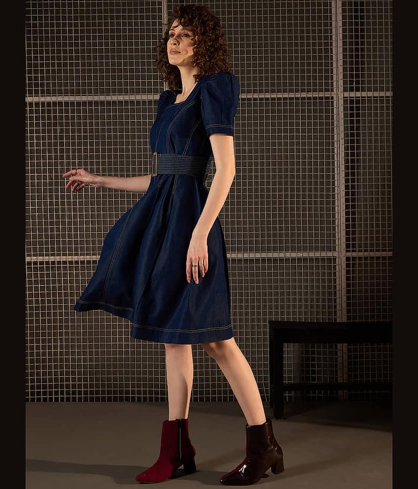 StyleStone Women Denim Solid A-line Dress ( Navy Blue ) view 2
