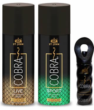 ST.JOHN Cobra Live ,Sport 150ml Each & Cobra 15ml Deodorant Spray & Perfume for Men - Pack of 3