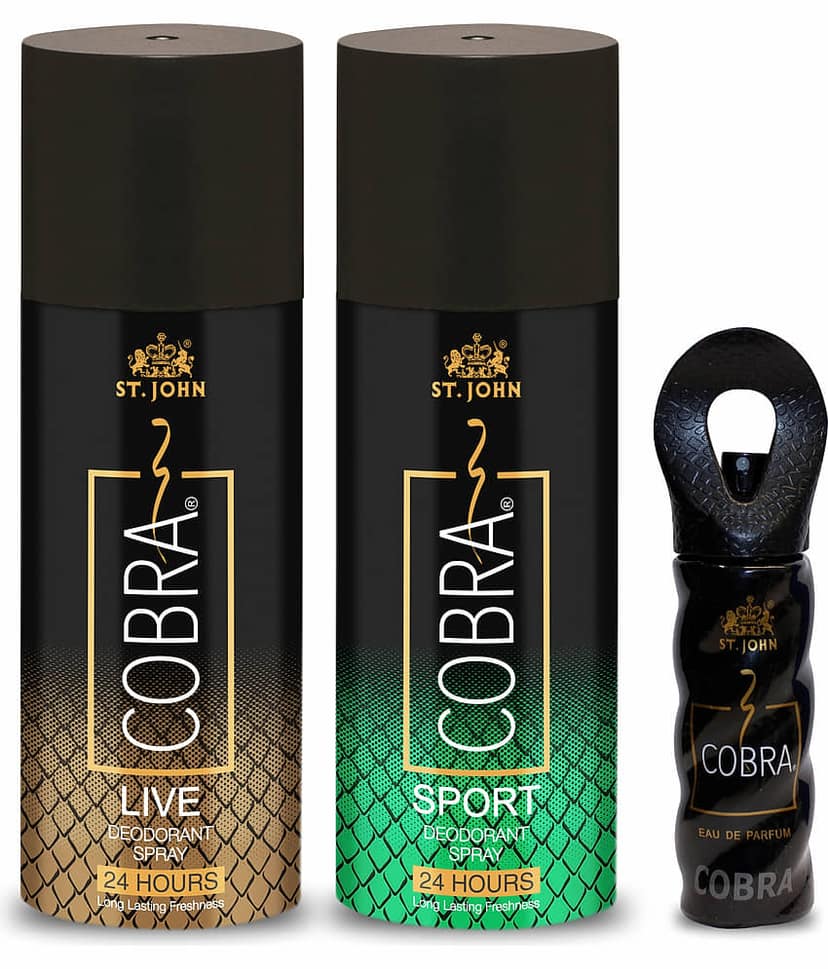 ST.JOHN Cobra Live ,Sport 150ml Each & Cobra 15ml Deodorant Spray & Perfume for Men - Pack of 3