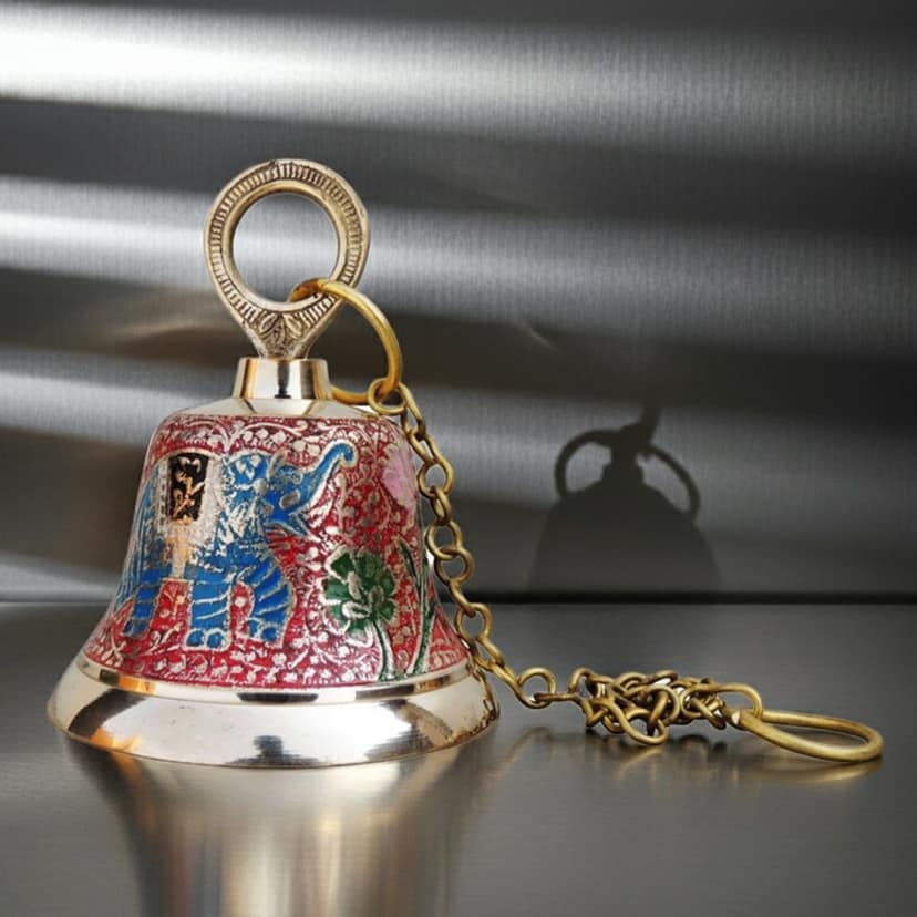 Brass Hanging Temple Pooja Bell, Bell Red Color, Height : 5.5 Inch (FMAS516 A)