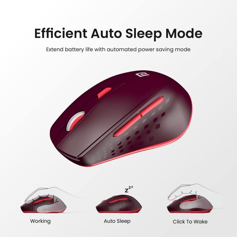 Portronics Toad 32 Wireless Mouse with 6 Buttons, 2.4 GHz Connectivity, 10m Working Range, Ergonomic Design, Adjustable Optical DPI, Auto Power Saving, for Laptop & PC (Red) view 3