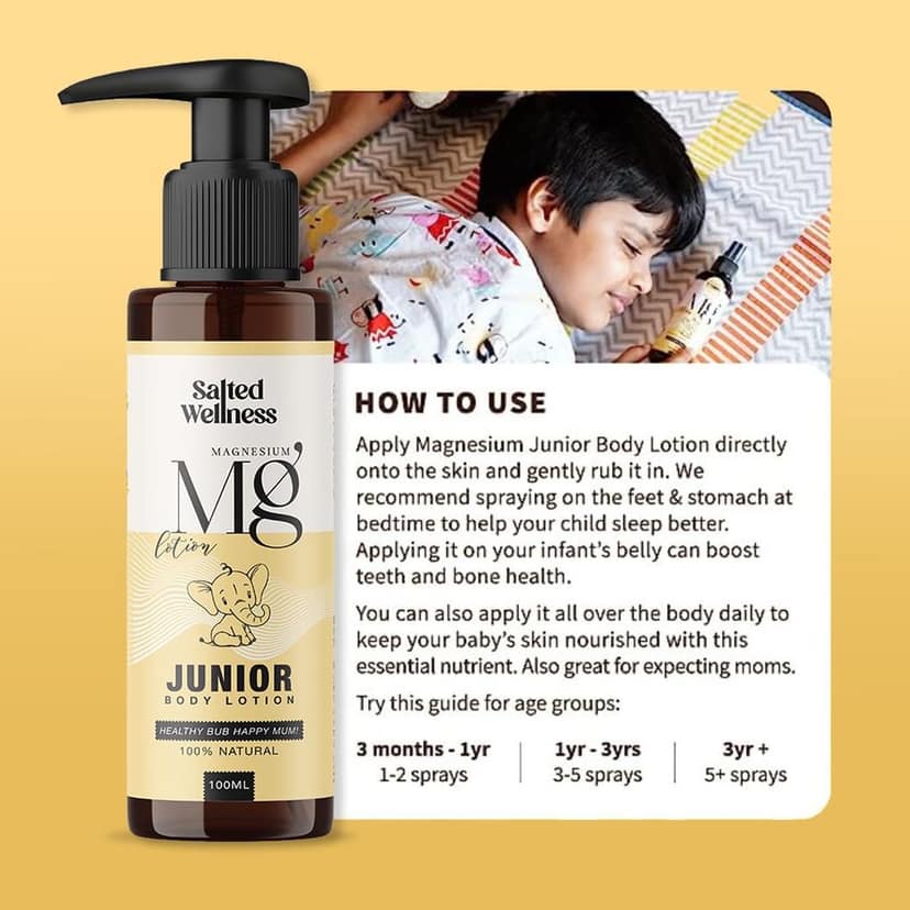 30% Magnesium Junior Body Lotion | 100% Natural Magnesium Chloride for Kids — Muscle Relaxation, Bone Development & Healthy Skin | Gentle Formula | 100ml | Salted Wellness by Thrpy & Thrpy view 5