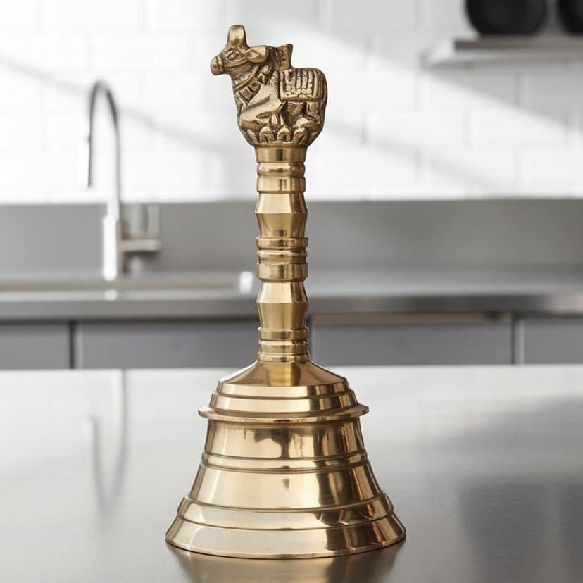 Brass Pooja Hand Bell, Nandi Ghanti, Height : 4.1 Inch (FMAS681 C)
