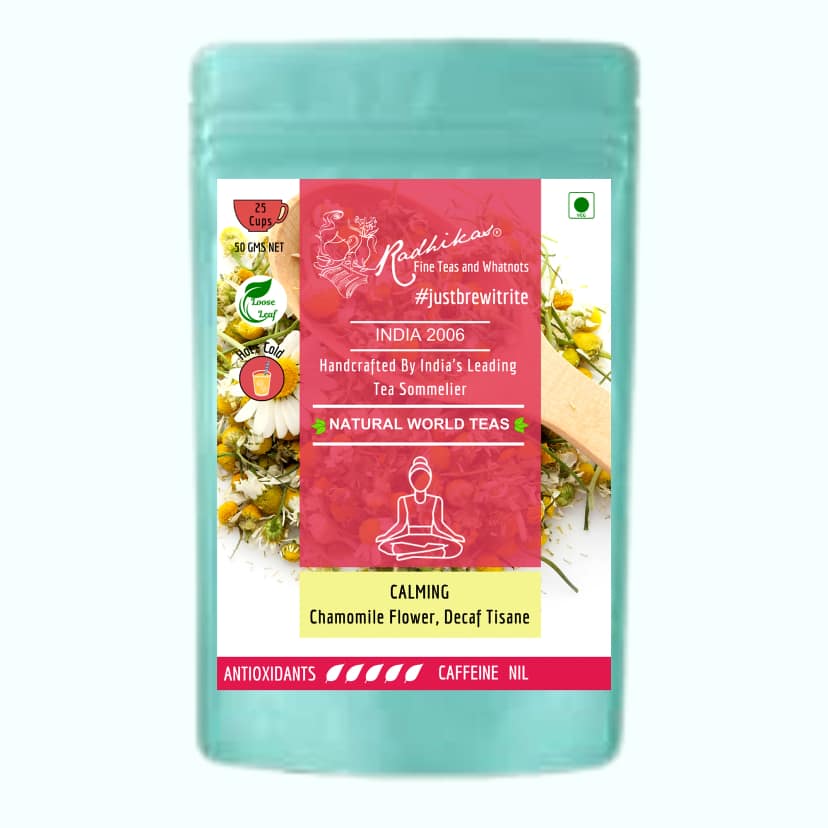 CALMING Chamomile Flower Decaf Tisane - Decaf Infusion for Restful Sleep & Calm (50 gm - Makes 25 Cups of Tea) by M/S RADHIKAS FINE TEAS AND WHATNOTS