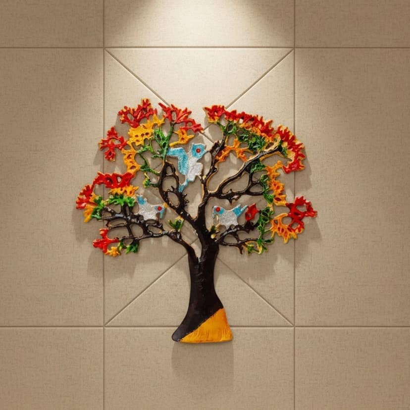 Handcrafted Aluminium Tree Wall Decor Showpiece | Modern Home Decorative Hanging, Height : 14 Inch (ZMAS046 B)