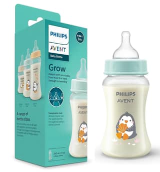 Philips Avent Grow Plastic Feeding Bottle | Anti-Colic | Easy Fill,Easy Clean|BPA Free | with 1M+ Flow Teat | Made in India (250ml) (Penguine with Sea Shell) Philips Avent Grow Plastic Feeding Bottle | Anti-Colic | Easy Fill,Easy Clean|BPA Free | with 1M