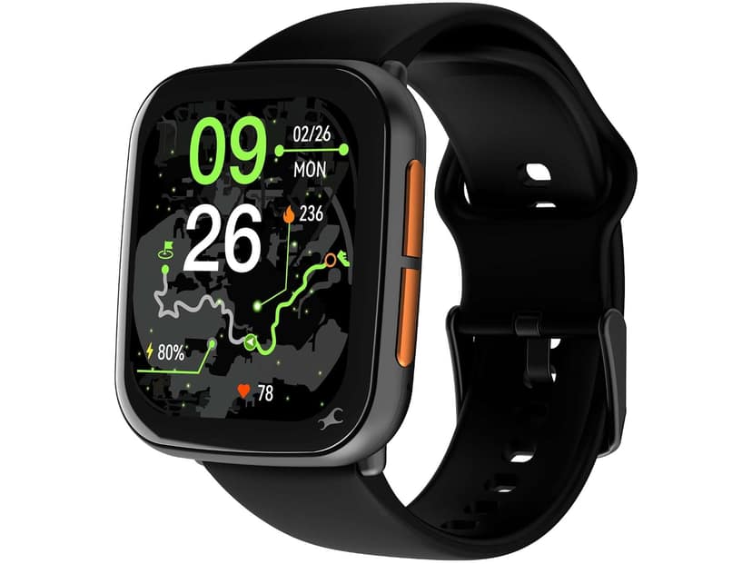 Fastrack Navstar 1.85" AMOLED Square Display Smart Watch with GPS, Offline Voice Command - Black