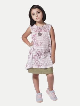 Teen Girls Pink All Over Printed Dress