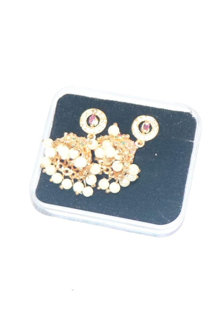 Pearl and gold jhumka earrings view 3