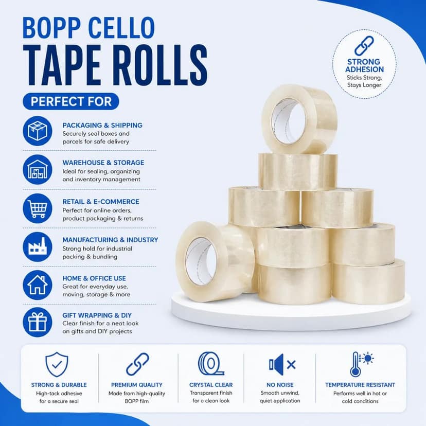 BOPP Cello Tape – 3 Inch x 150 Metre Transparent Packing Tape | Wide Heavy-Duty Tape | Single Roll view 3