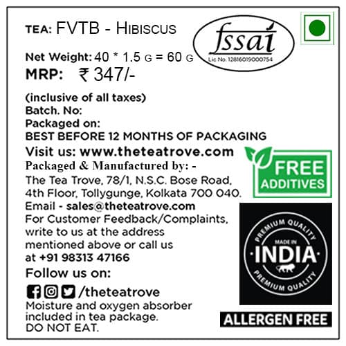 The Tea Trove Organic Hibiscus Tea Bags - 40 Eco-Friendly Hibiscus Tea Bag in Resealable pouch - Hibiscus tea for Weight Loss, High Blood Pressure Control and Hair growth - Caffeine Free tea |Pack of1 view 2