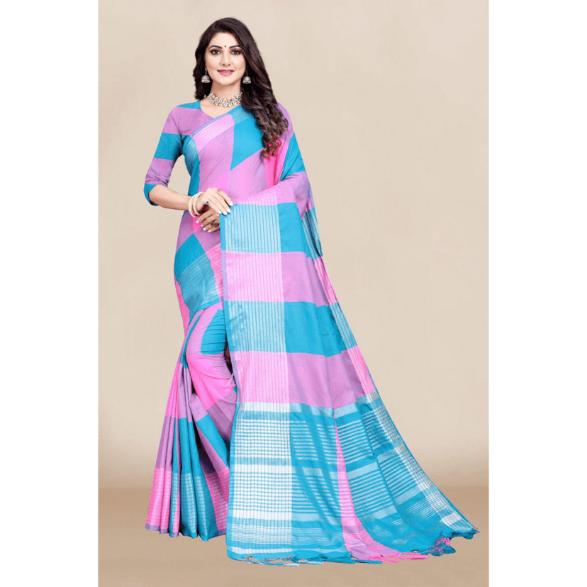 TheHangr Women's Cotton Silk Saree With Blouse Piece & Fancy Jhalar - Blue