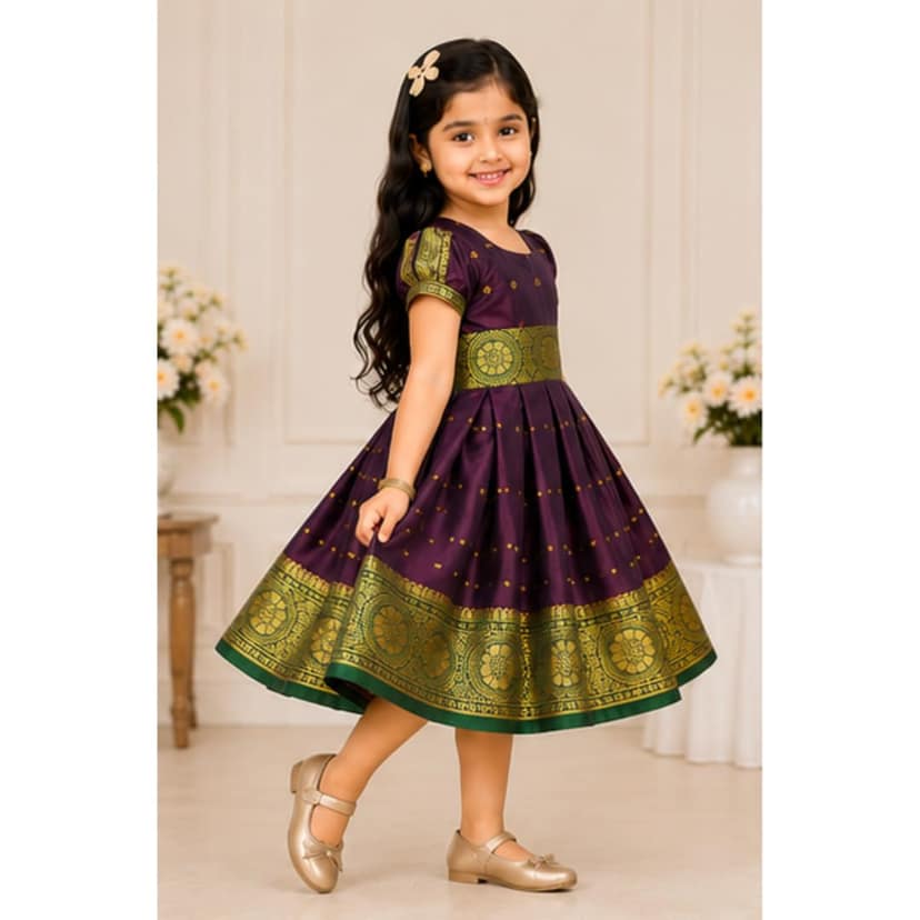 Mom and Me Baby Girl Satin Frock for Parties, Birthdays & Weddings | Elegant Toddler Dress with Balloon Sleeves & Zipper Closure | Age 0-2 Years (in, Age, 0 Months, 3 Months, Wine) view 2