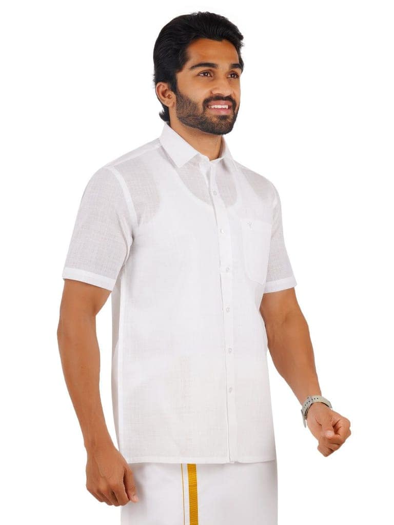 Mens Poly Cotton White Shirt Half Sleeves Celebrity White V3 view 2