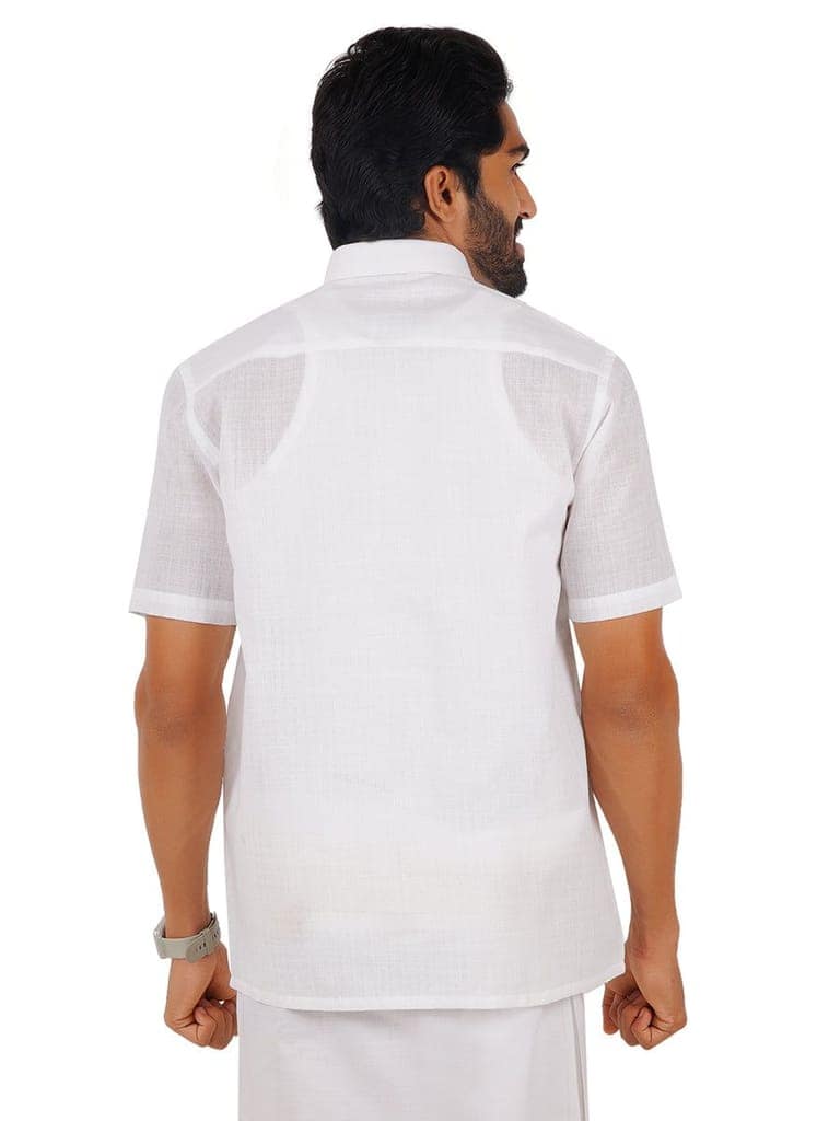 Mens Poly Cotton White Shirt Half Sleeves Celebrity White V3 view 3