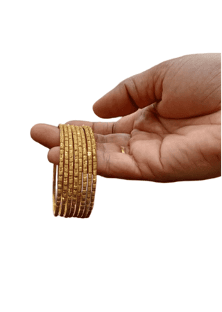 Gold Plated Textured Metal Bangle Set of 6