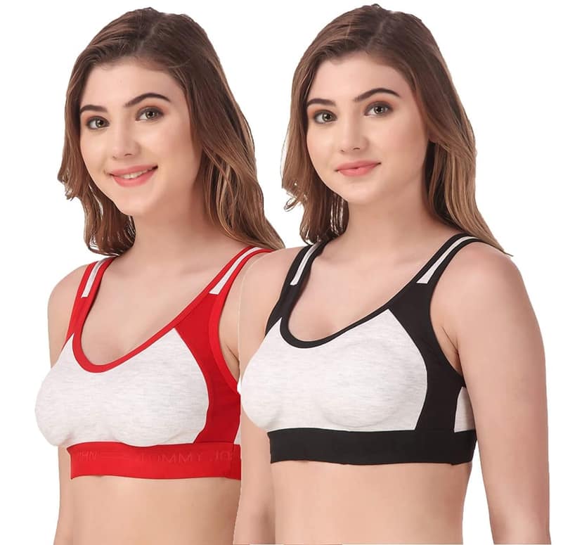 Fashion Bones- Women Cotton Blend Non Padded Full Coverage Sports Bra Pack of 2 view 3