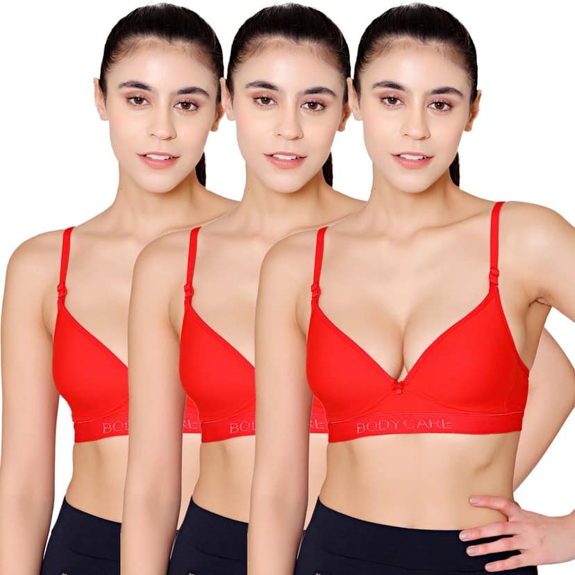 Bodycare Cotton Spandex Padded Non wired Tshirt Bra-Pack of 3