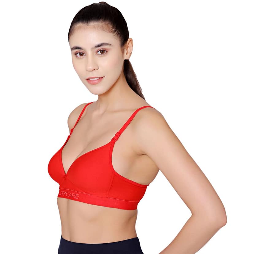 Bodycare Cotton Spandex Padded Non wired Tshirt Bra-Pack of 3 view 3