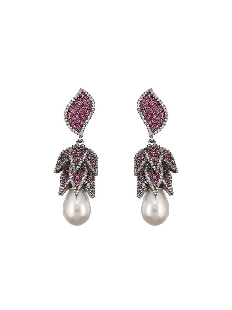 Silver Plated Red Cubic Zircon & Pearl Beaded Luxe Floral Dangler Earring view 4