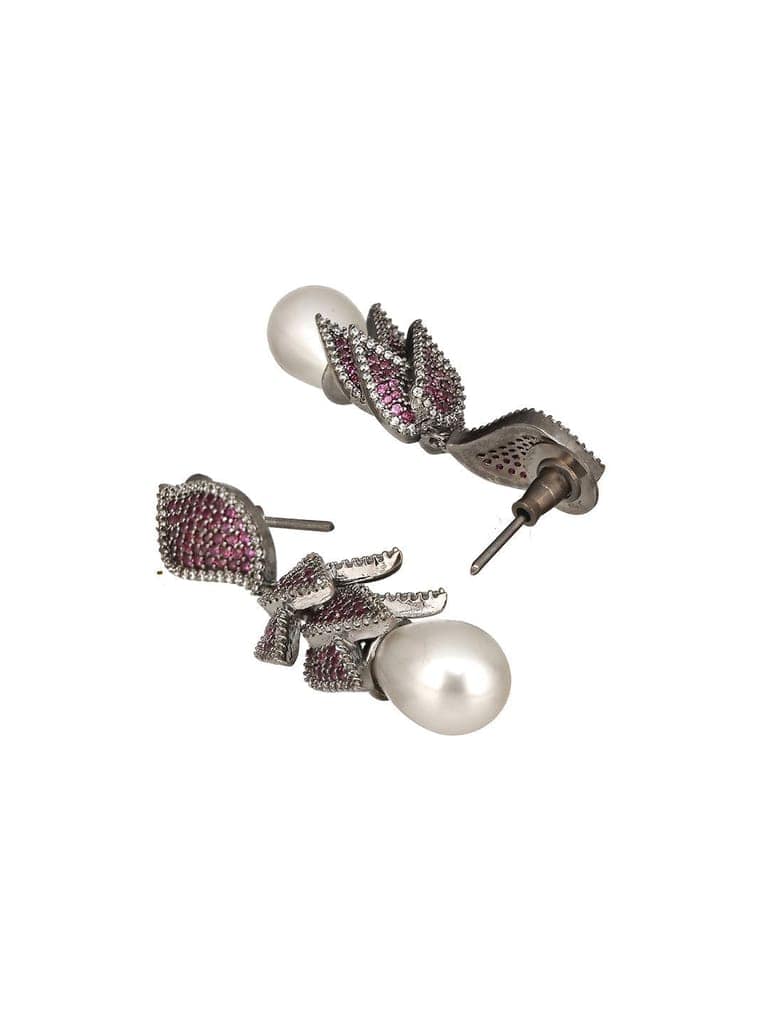 Silver Plated Red Cubic Zircon & Pearl Beaded Luxe Floral Dangler Earring view 7