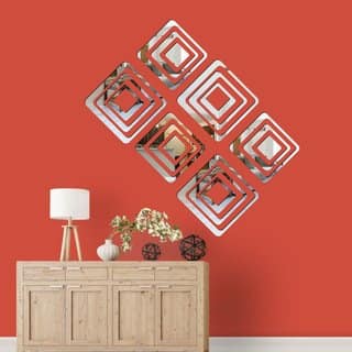 Grahak Trend 18 Square Silver 3D Acrylic Mirror Wall Sticker