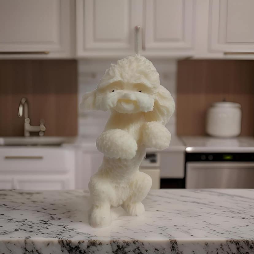 SS ENTERPRISE Organic SOYA Wax Poodle Sculpture Candle for Decoration, Party, Diwali, 1 Pack, White