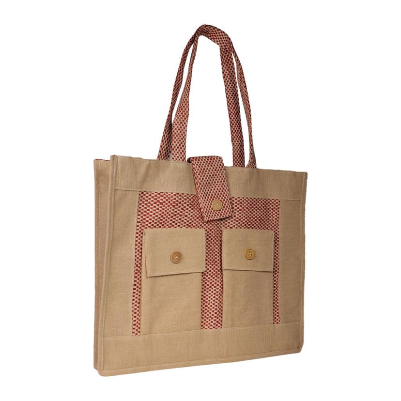Jharcraft JUTE Shopping Bag With Front Pocket(BG00632) view 9