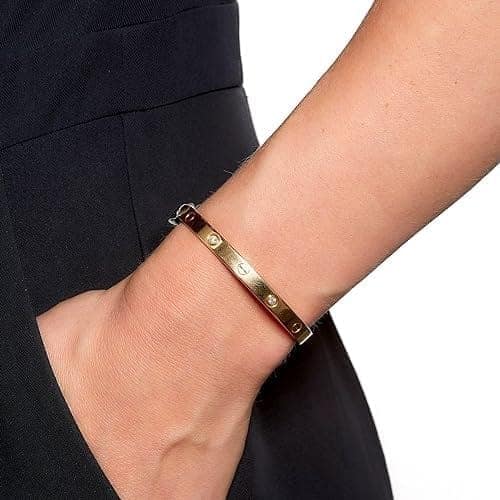 Classic Stainless Steel Love Band Bracelet | Anti-Tarnish, Cubic Zirconia Studded Bangle Kada | Latest Stylish Gifts for Women and Girls view 5