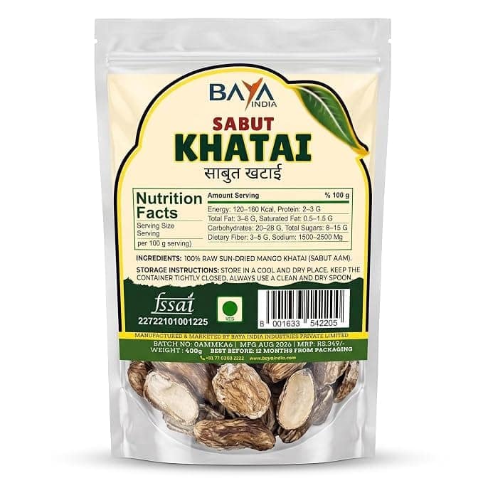 Baya India Pure Sun-Dried Raw Mango Slices | Desi Sukha Aam/Sabut Khatai | Natural Aam Ki Phali for Cooking & Masala 400g view 2