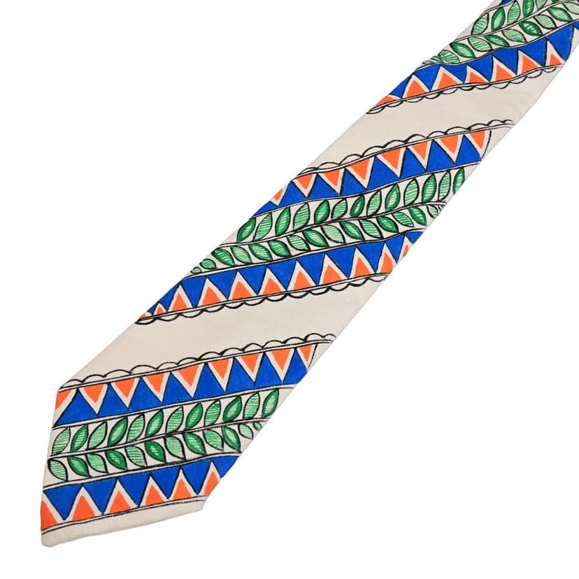 Pure Cotton Handmade madhubani Tie Multi Colour Elegance for Formal and Business Wear, Handcrafted, Handpainted SH (Size standard) view 4