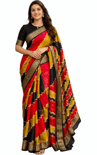 Women's Multi-Color Striped Soft Silk Saree with Blouse Piece